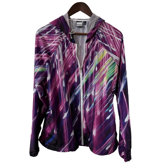 Fila Jacket Women's Medium Purple Windbreaker Multicolored Hooded Zip Up Galaxy - Picture 1 of 6